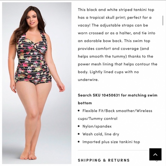 Torrid Black Floral Skull Tankini Top - Picture 3 of 9